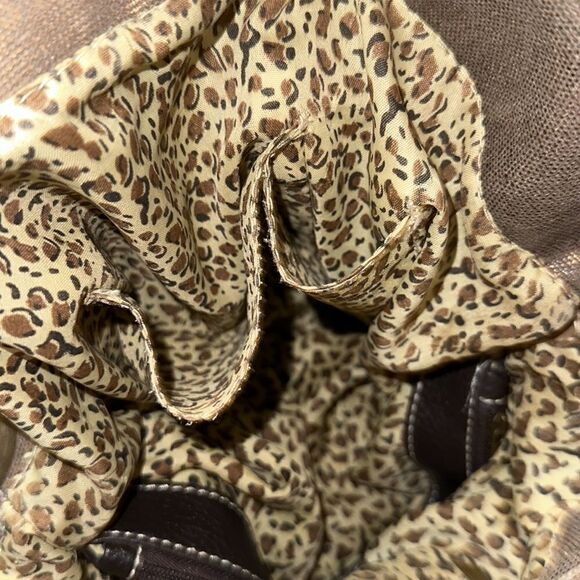 Braciano Metallic Canvas Tan Brown Leather Combo Hobo Shoulder Bag Purse - Picture 14 of 16